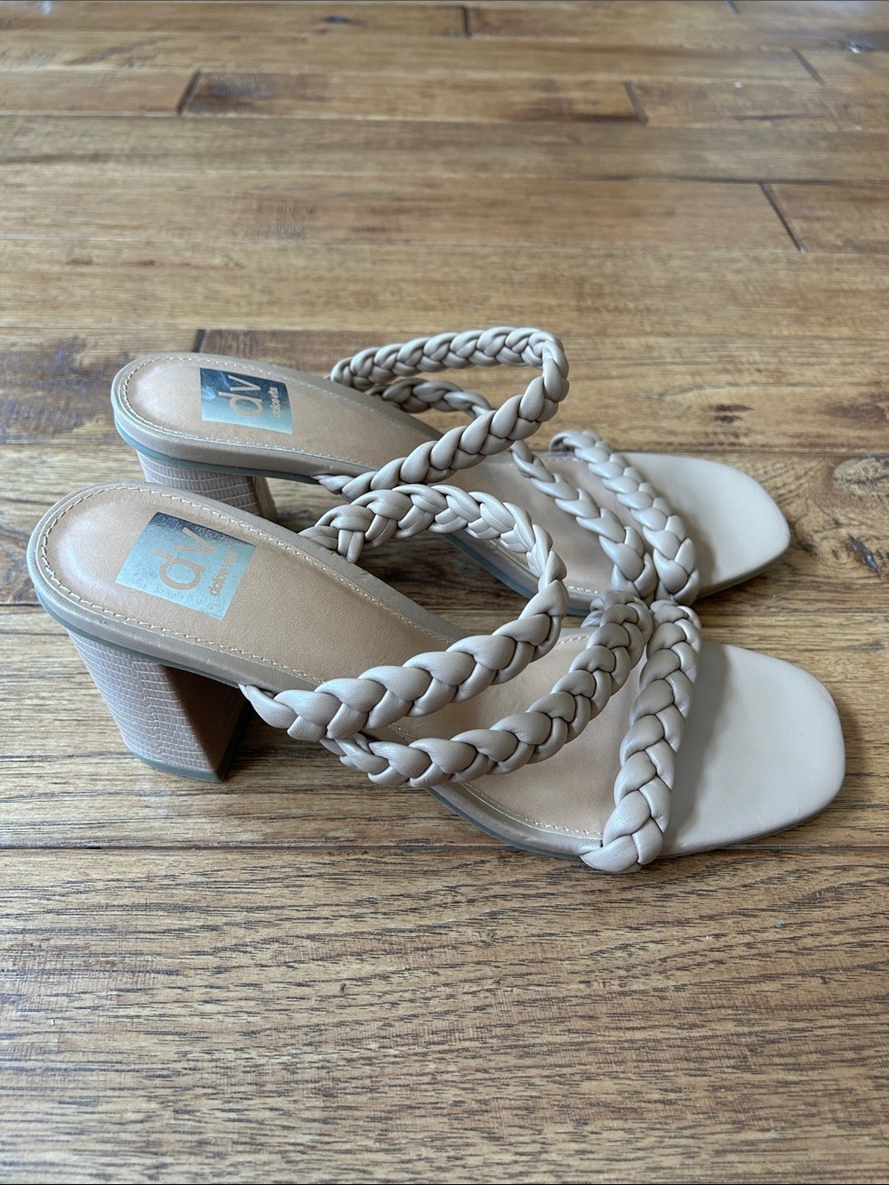 Dolce Vita Halleigh Braided Block Heel Sandals Tan Faux Leather Size 10